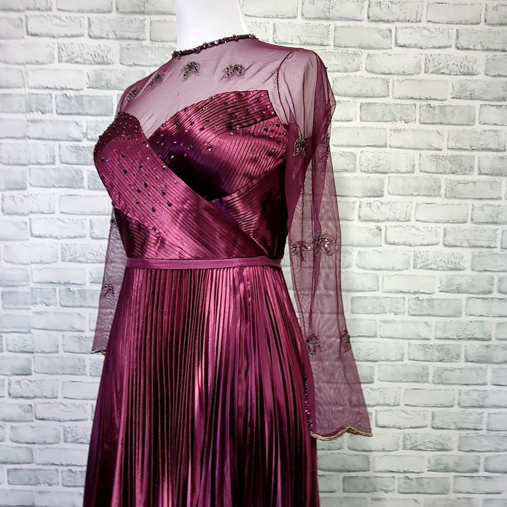Ted Baker 4/L‎ Limited Edition Purple Pleated Formal Gown Beaded Long Sleeve - Picture 13 of 16